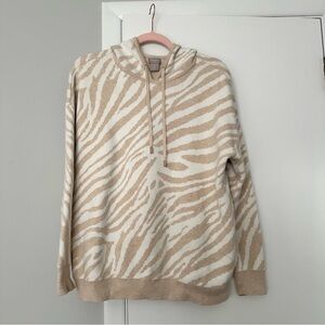 Chico's Zenergy cashmere blend Animal Print Hooded Sweater Size L (2) cream